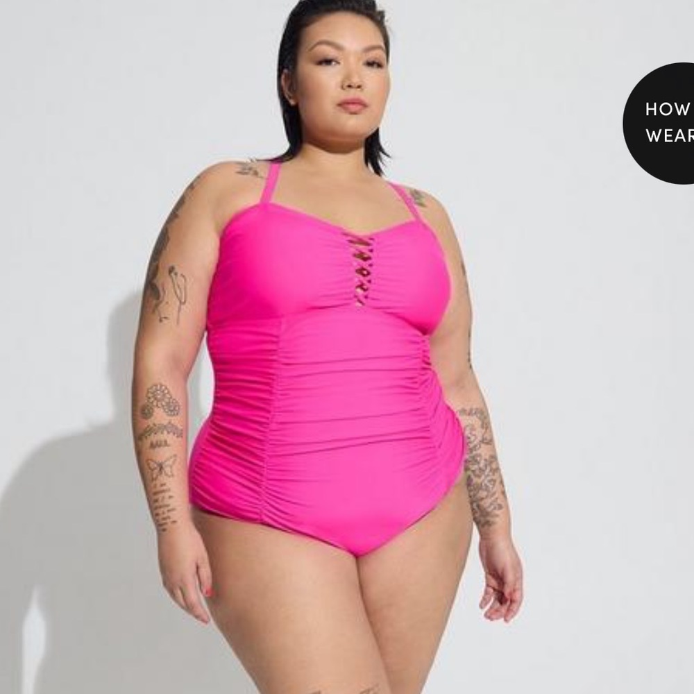 Torrid Slim Fix Wireless Lattice Front One Piece Swimsuit